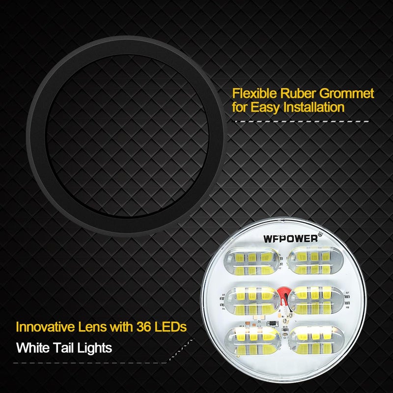 WFPOWER LED Trailer Tail Light, 2 X White 4 Inch Super Bright Round Trailer Lights, Waterproof Flush Mount Tail Lights Turn Rear Reverse Back Up Lights for Boat Trailer RV Trucks Dump Tractors 12V 24V - Image 3
